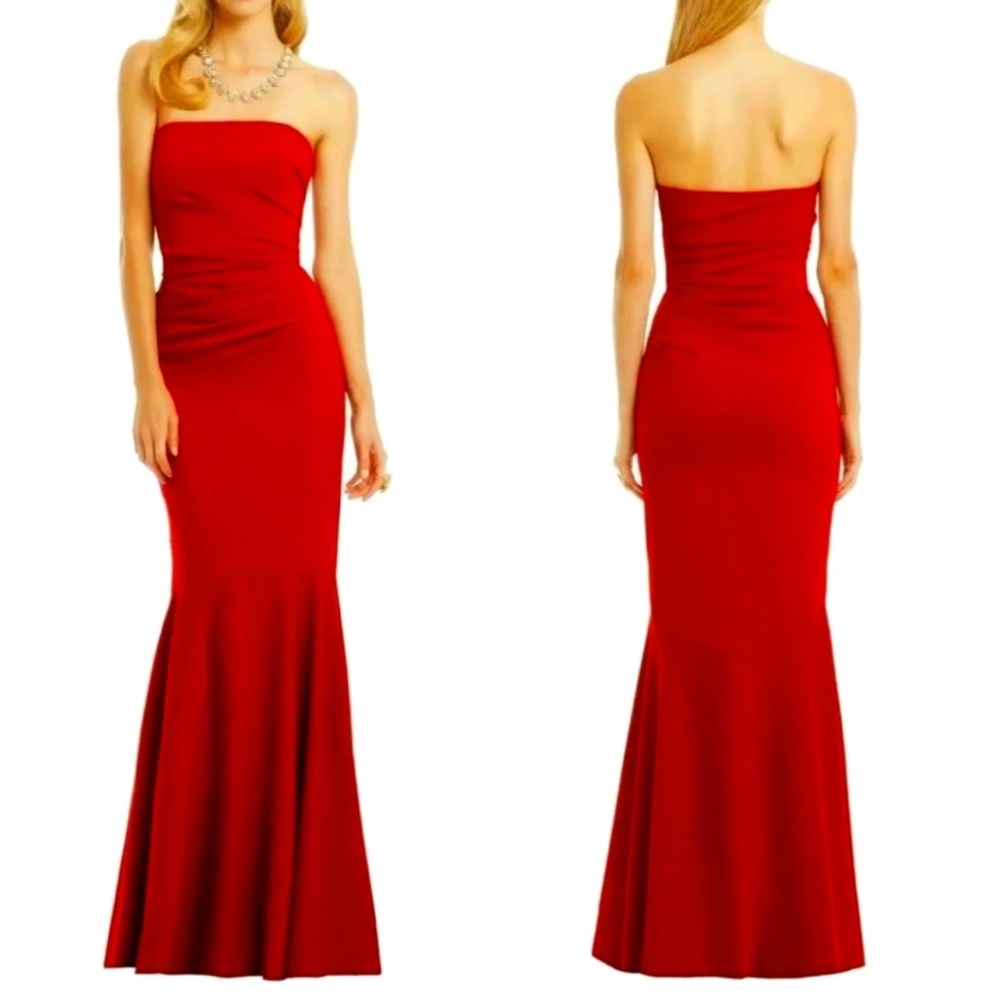 Badgley Mischka Strapless Red Gown